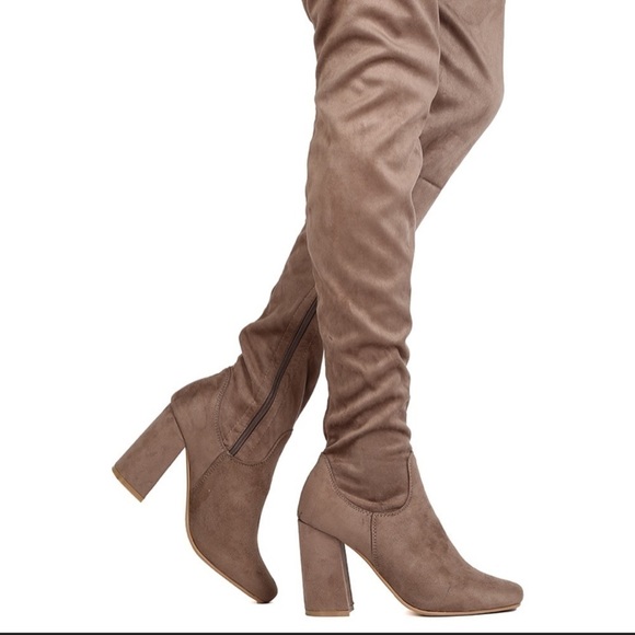 Taupe Vegan Suede OTK Boots - Picture 3 of 3